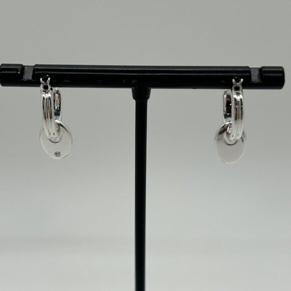 Chaps Silver-Tone Double Hoop Earrings With Dangling Oval Accents For Women - Picture 9 of 14